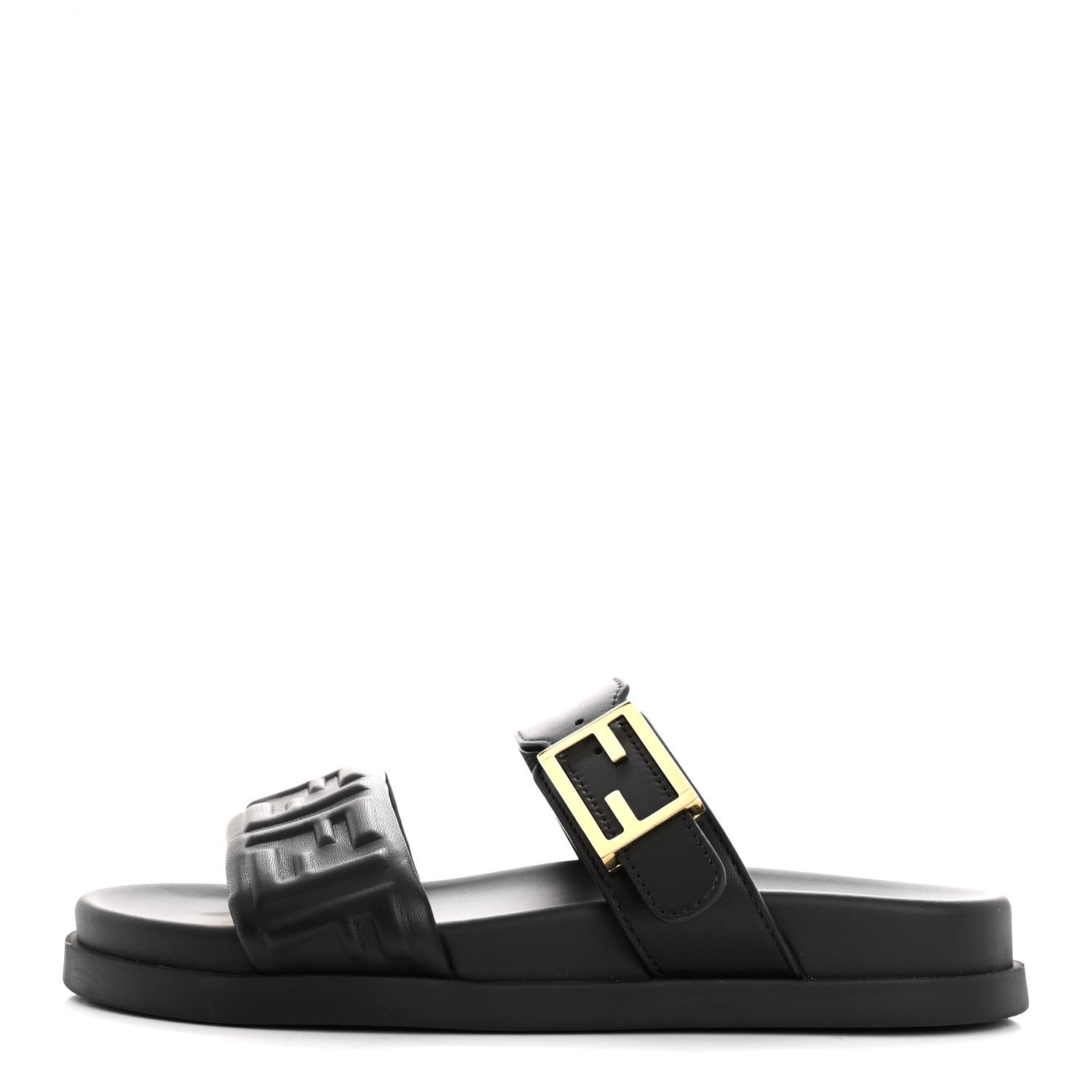 Fendi Nappa Embossed FF Fendi Feel Sandals 37 Black 1 of 9