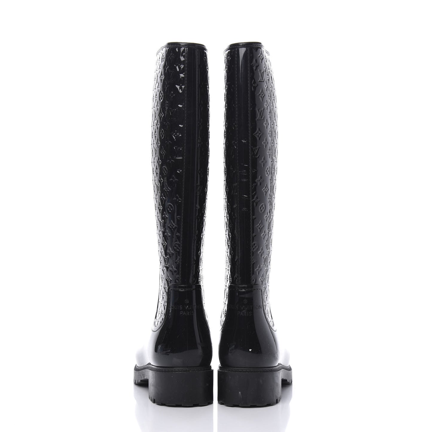 Rubber Embossed Monogram Splash Rain Boots 38 Black