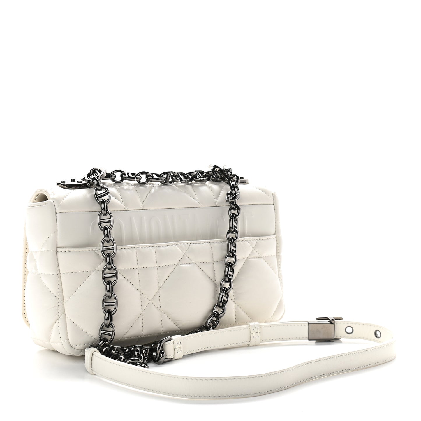 Lambskin Macrocannage Small Dior Caro Bag Ivory