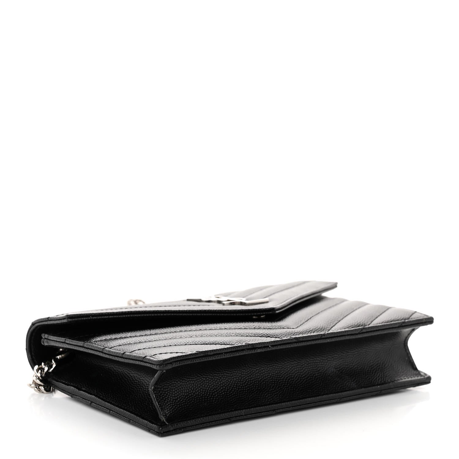 Saint Laurent Grain De Poudre Matelasse Chevron Monogram Envelope Chain Wallet Black 4 of 10
