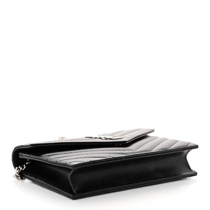 Saint Laurent Grain De Poudre Matelasse Chevron Monogram Envelope Chain Wallet Black 4 of 10