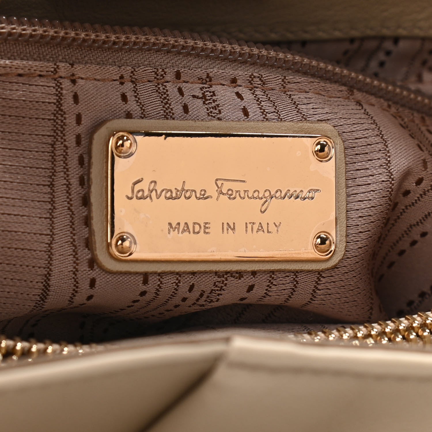 Salvatore Ferragamo Calfskin W Chain Tote Beige 6 of 9