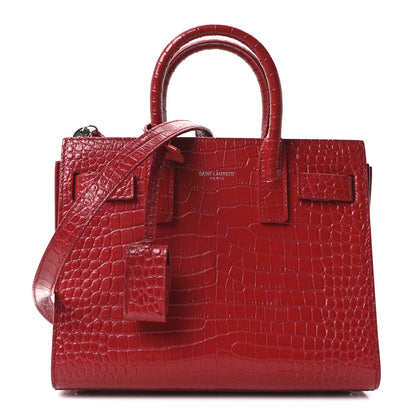 Saint Laurent Calfskin Crocodile Embossed Nano Sac De Jour Red 1 of 10