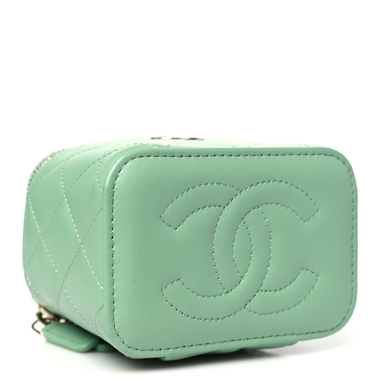 Lambskin Quilted Top Handle Mini Vanity Case With Chain Green