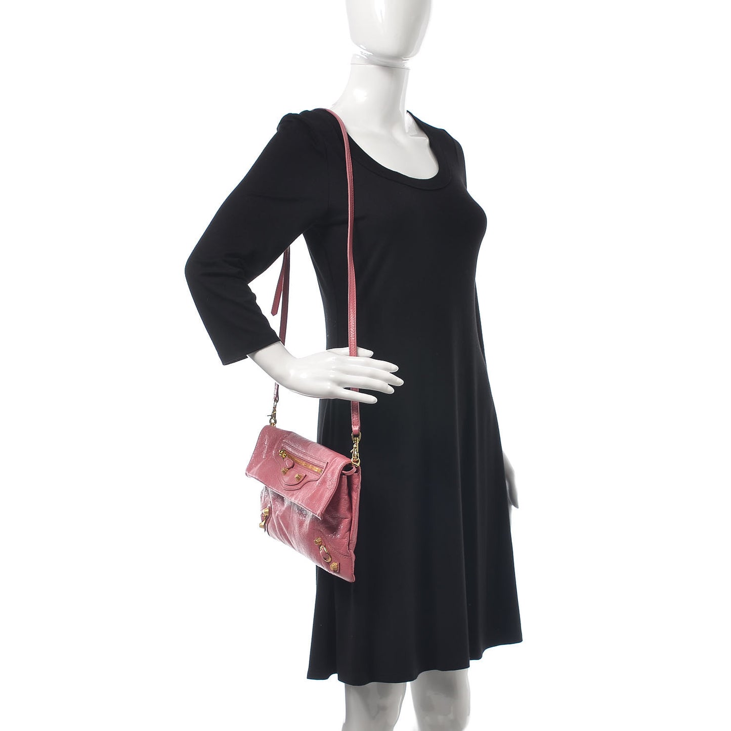Agneau Giant 12 Gold Hardware Envelope Strap Clutch Rose Hortensia