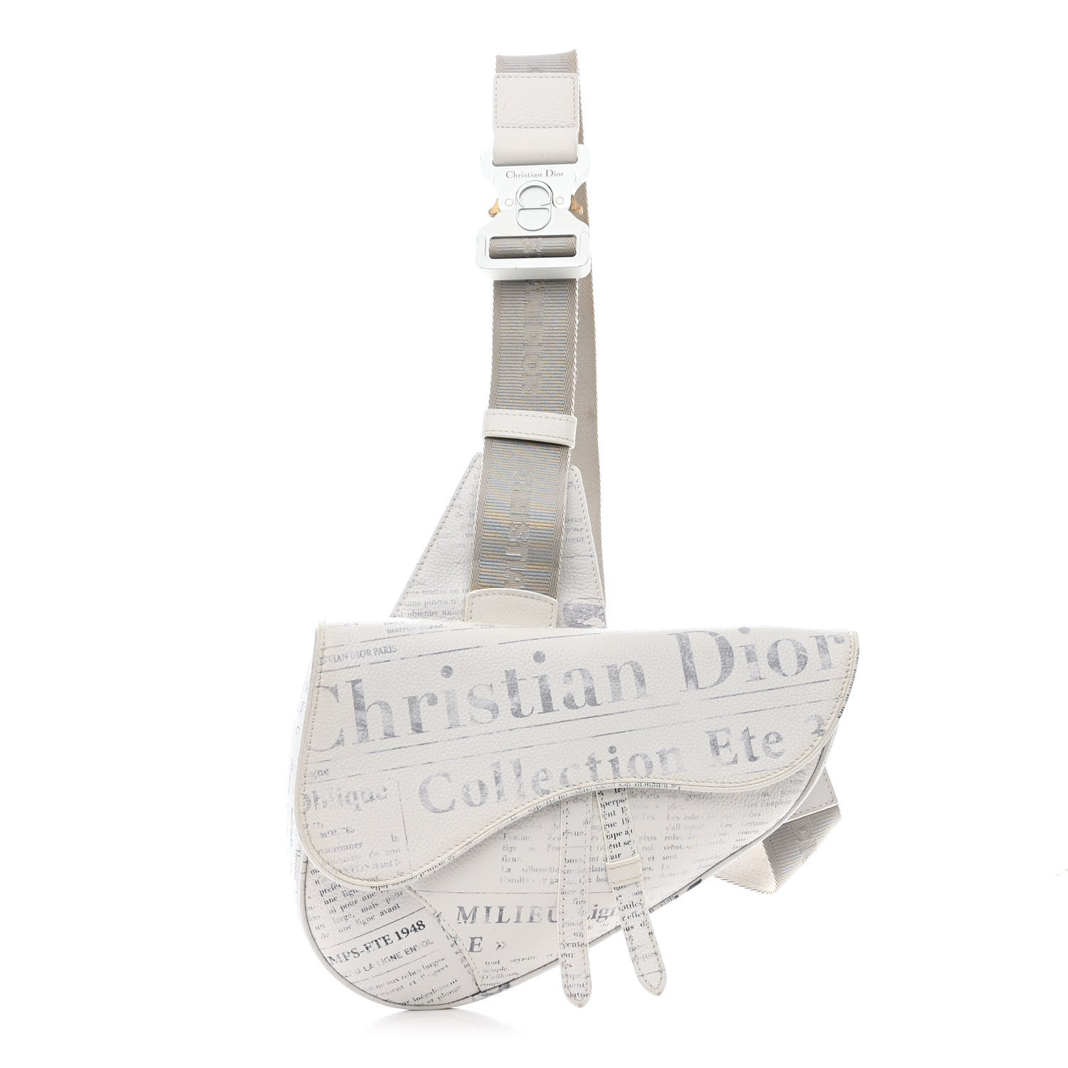 Christian Dior X Daniel Arsham Grained Calfskin Newspaper Print Saddle Bag White 1 of 13
