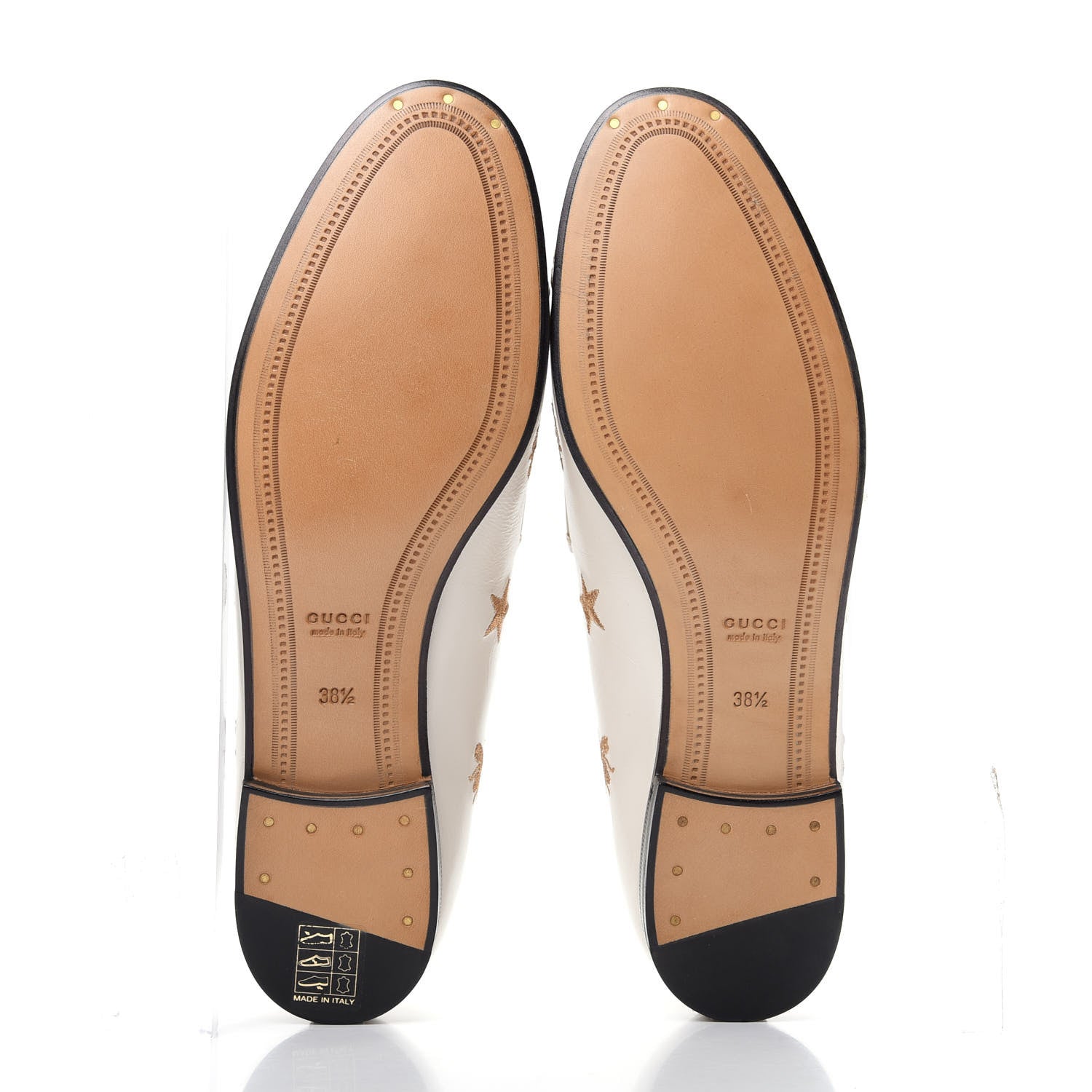 Gucci Goatskin Bee Star Embroidered Womens Jordaan Loafers 38.5 Mystic White 6 of 11