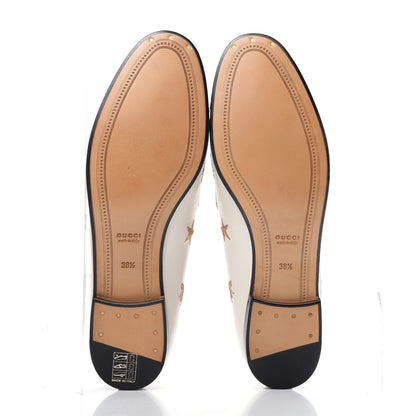 Gucci Goatskin Bee Star Embroidered Womens Jordaan Loafers 38.5 Mystic White 6 of 11