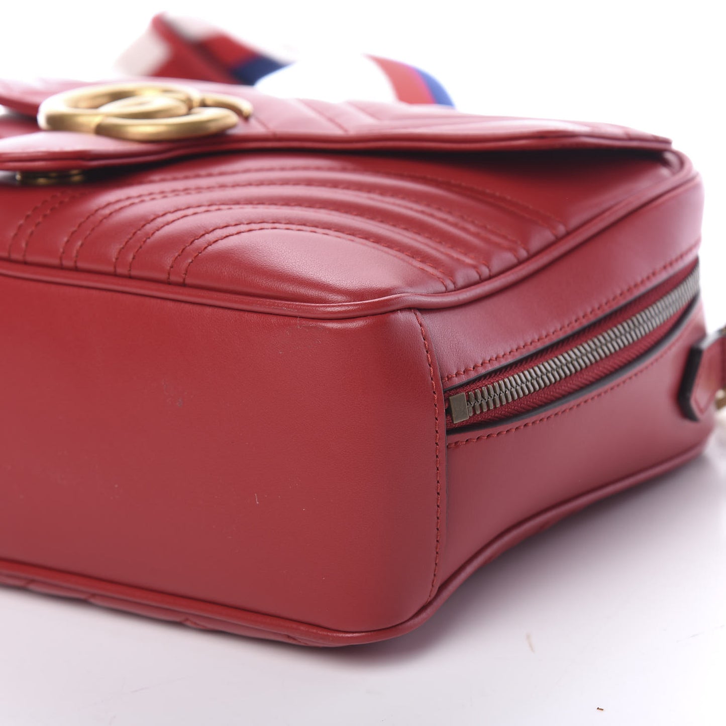 Calfskin Matelasse Sylvie Web Small GG Marmont Top Handle Shoulder Bag Hibiscus Red