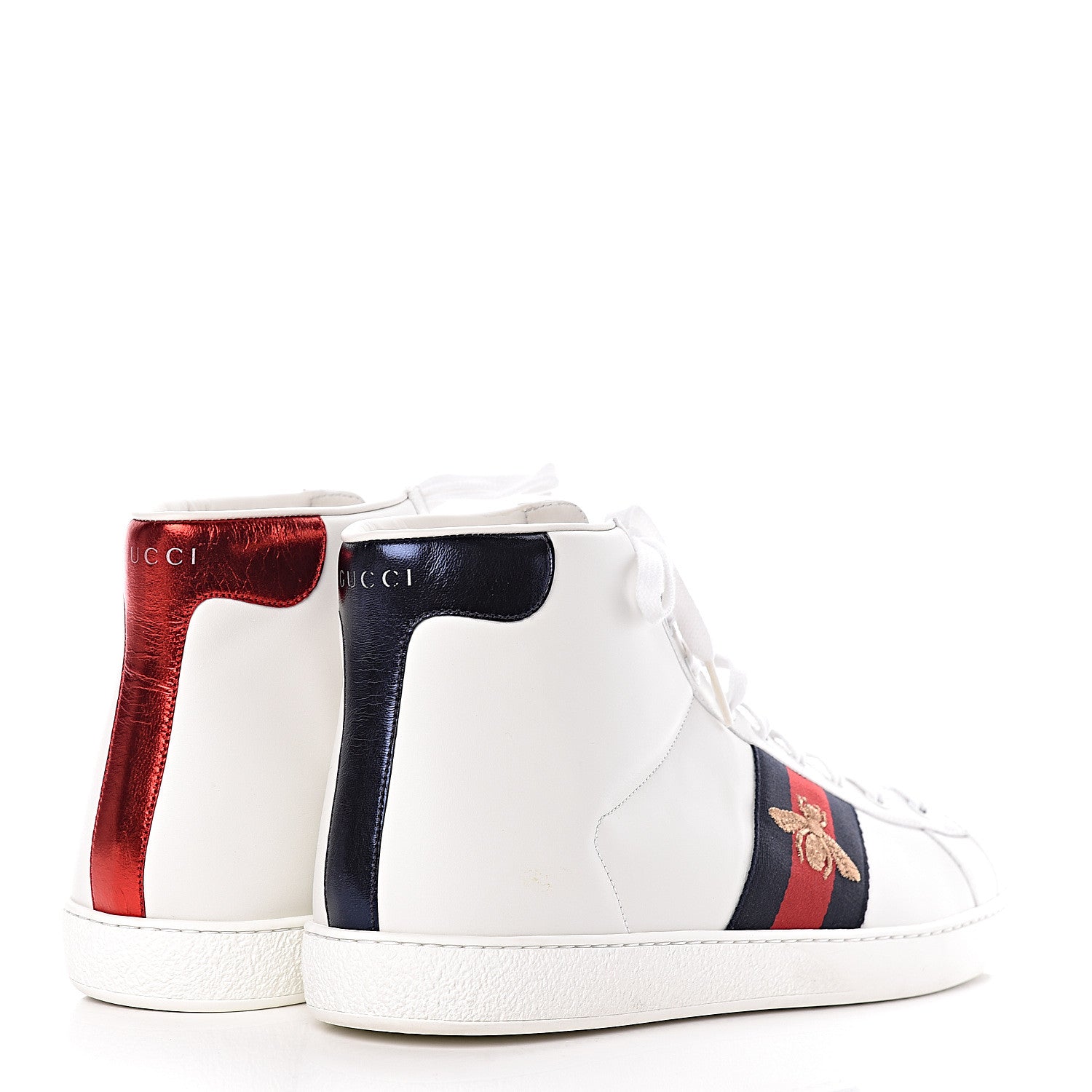 Gucci Calfskin Miro Soft Web Bee Embroidered Mens Ace High Top Sneakers 11.5 White 4 of 14