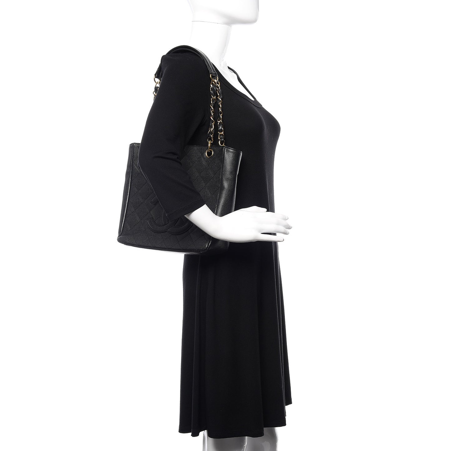 Caviar Quilted Petit Shopping Tote PST Black