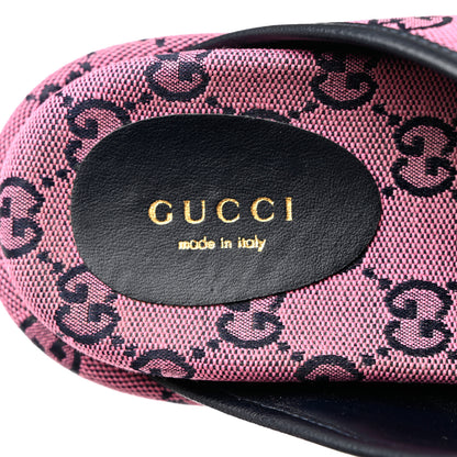 Gucci Monogram Multicolor Criss Cross Platform Slide Sandals 37.5 Pink Blue 7 of 9