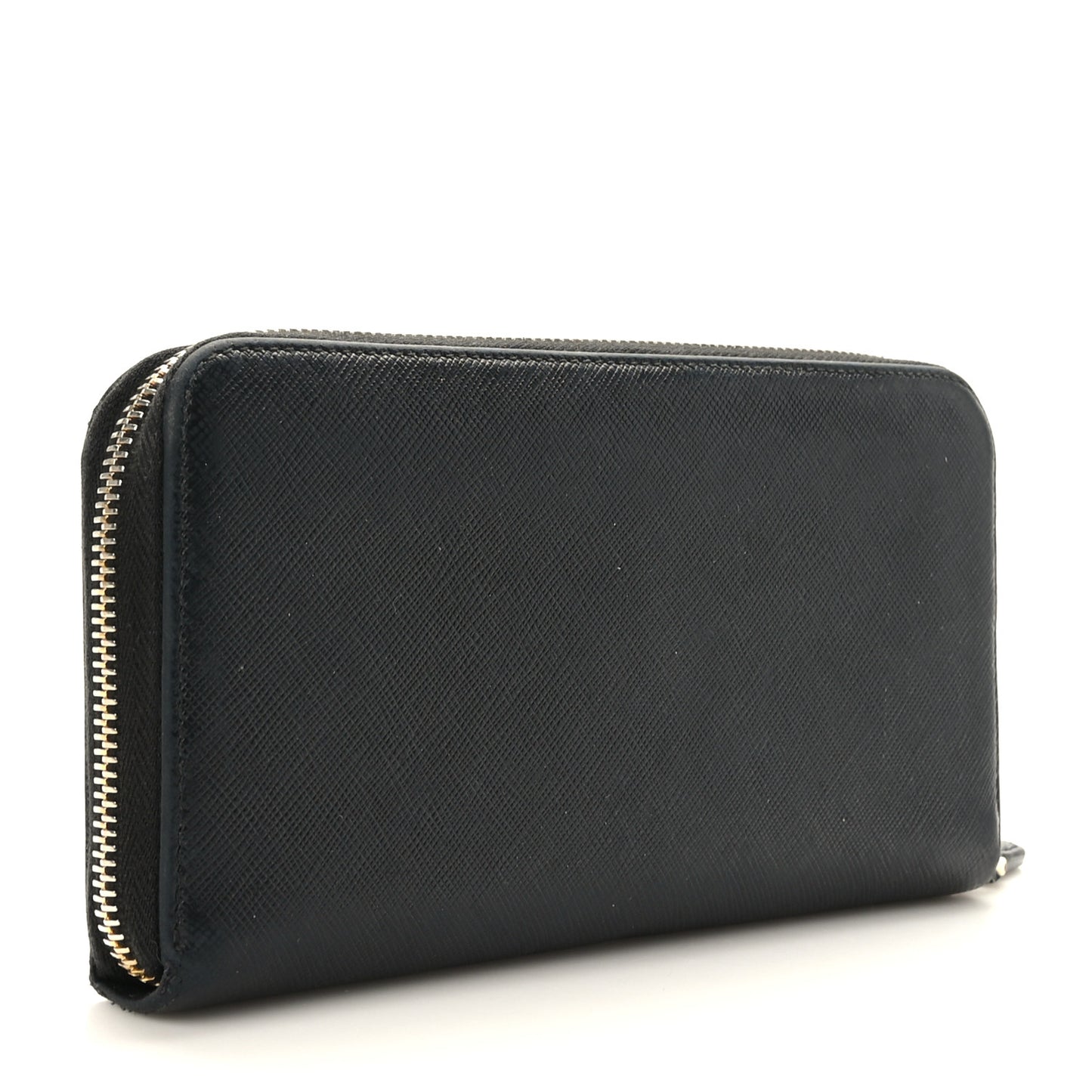 Saffiano Metal Zip Around Wallet Black