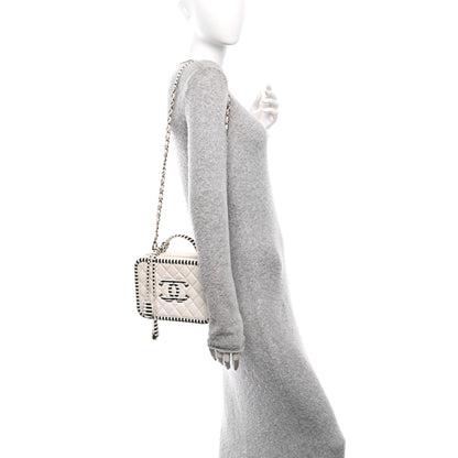 Chanel Caviar Quilted Striped Medium CC Filigree Vanity Case White Black 2 of 13