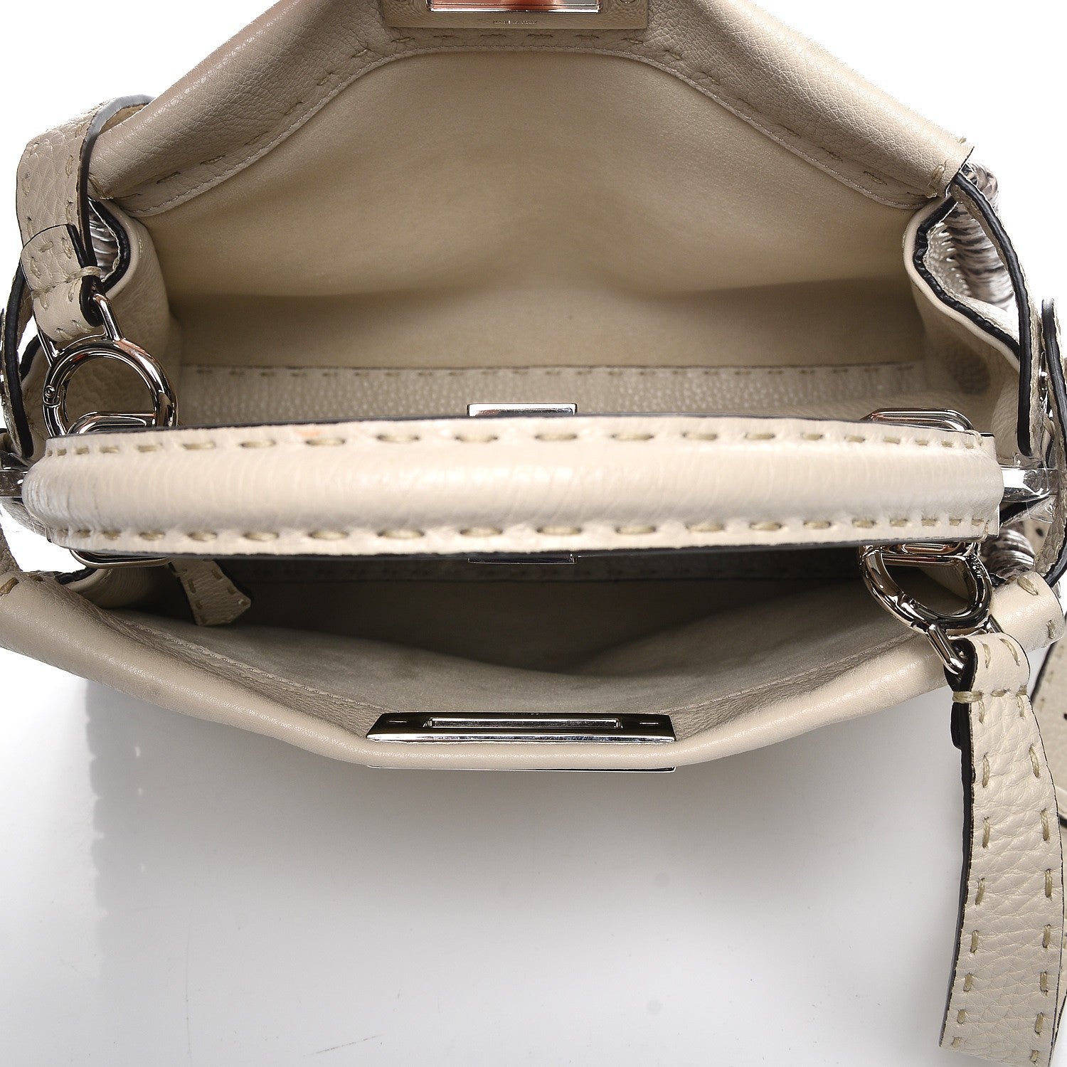 Fendi Cuoio Romano Selleria Elaphe Lace Up Medium Peekaboo Iconic Satchel Latte Taupe 6 of 8