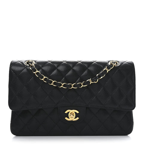 Caviar Quilted Medium Double Flap Black