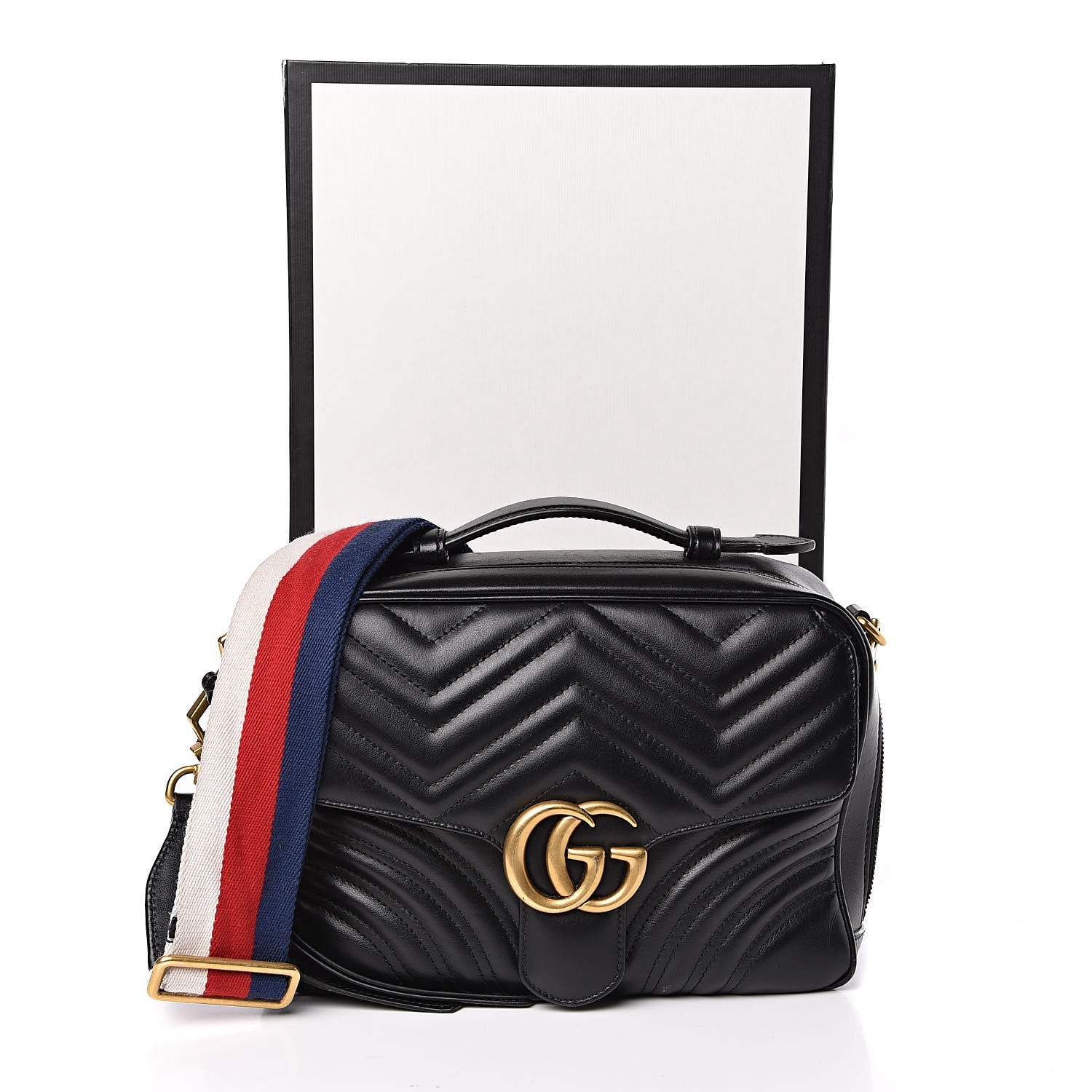 Gucci Calfskin Matelasse Sylvie Web Small GG Marmont Top Handle Shoulder Bag Black 11 of 11