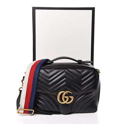 Gucci Calfskin Matelasse Sylvie Web Small GG Marmont Top Handle Shoulder Bag Black 11 of 11