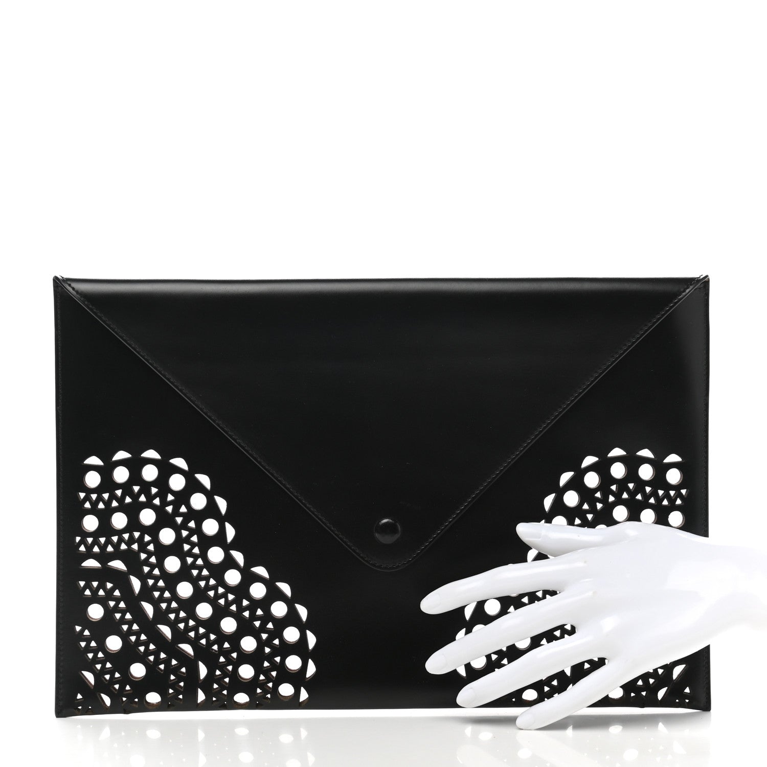 Alaia Calfskin Laser Cut Envelope Clutch Black 2 of 7