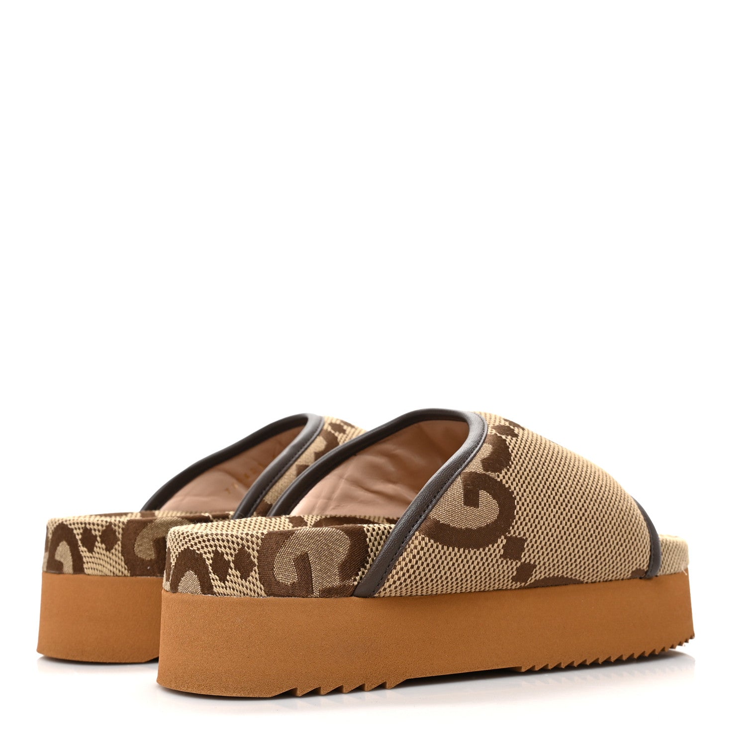Gucci Monogram Jumbo GG Nappa Samoa Platform 40mm Slide Sandals 35 Camel Ebony New Acero 4 of 8