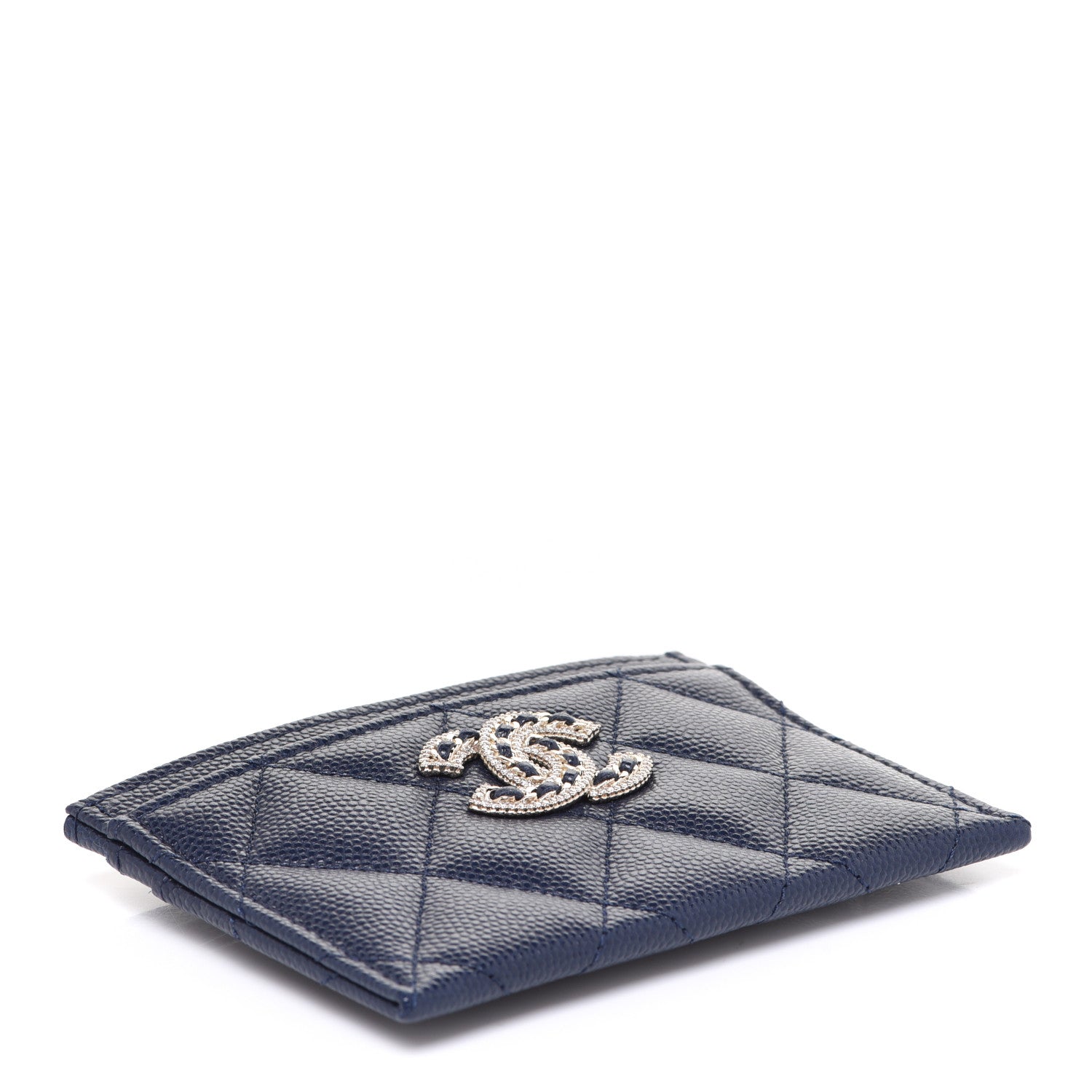 Chanel Caviar Quilted Crystal Card Holder Navy 4 of 9