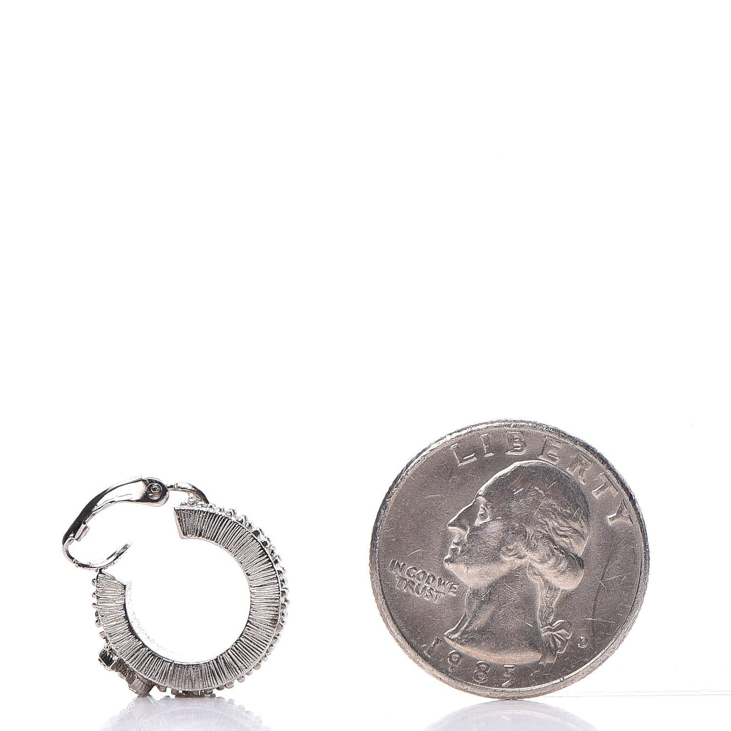 Crystal CC Hoop Clip On Earrings Silver