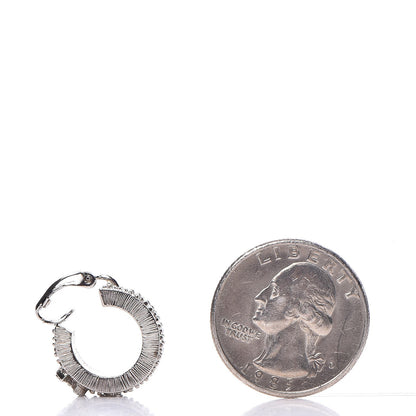 Chanel Crystal CC Hoop Clip On Earrings Silver 2 of 5