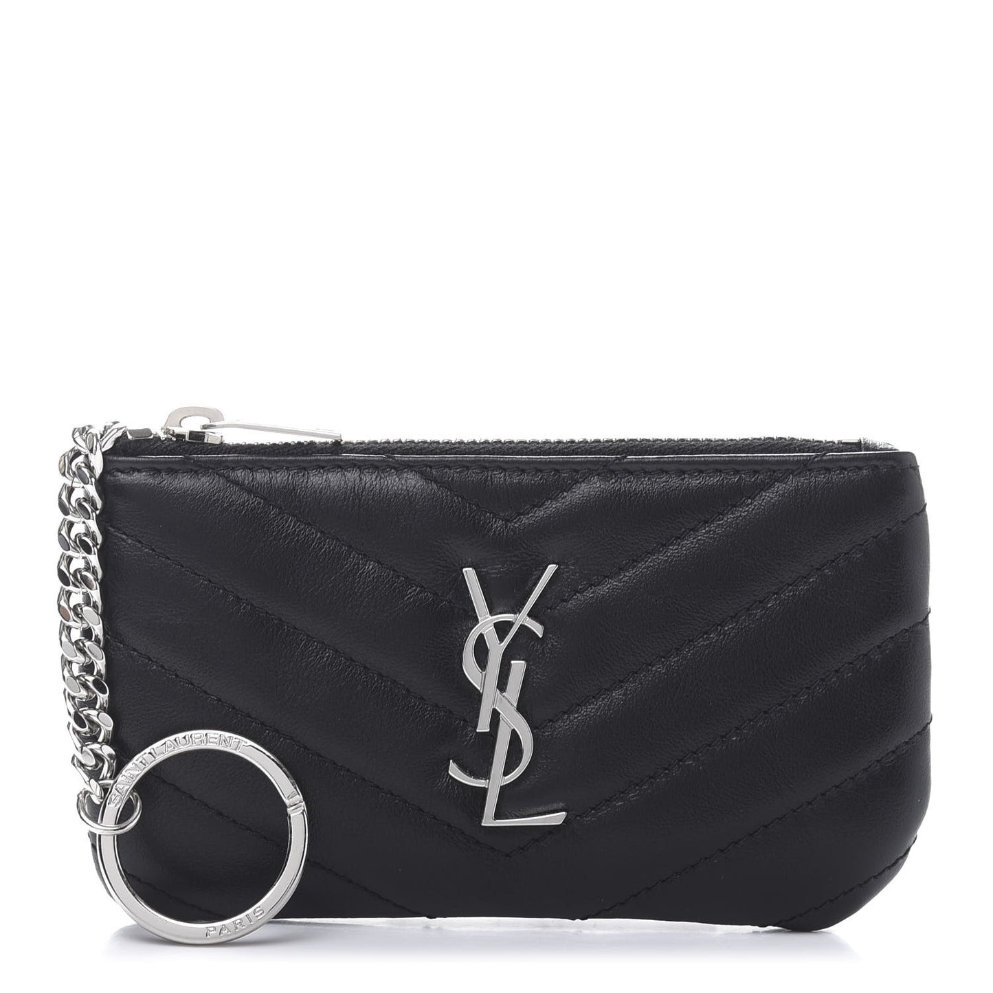 Calfskin Matelasse Monogram Key Pouch Black