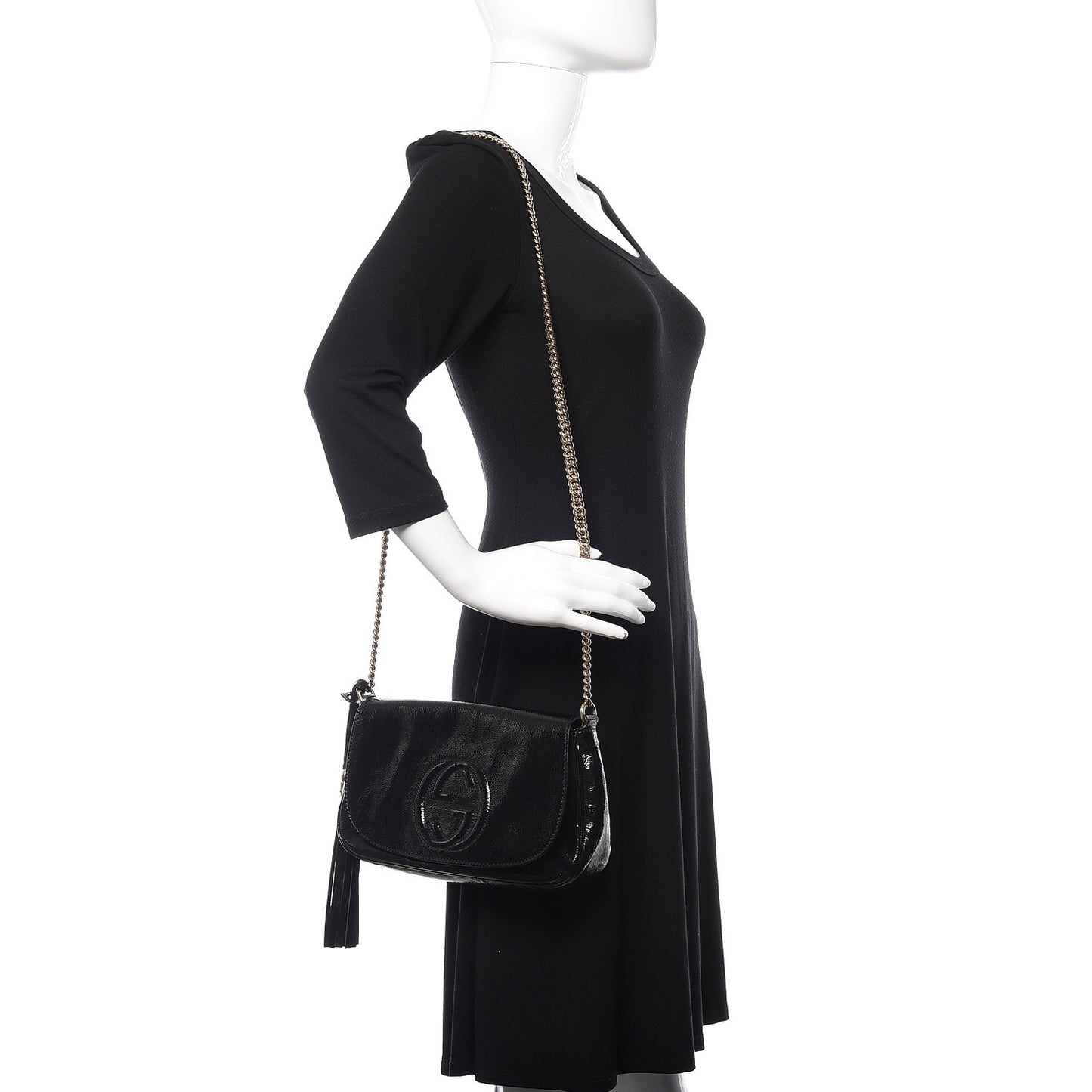 Patent Medium Soho Flap Crossbody Black