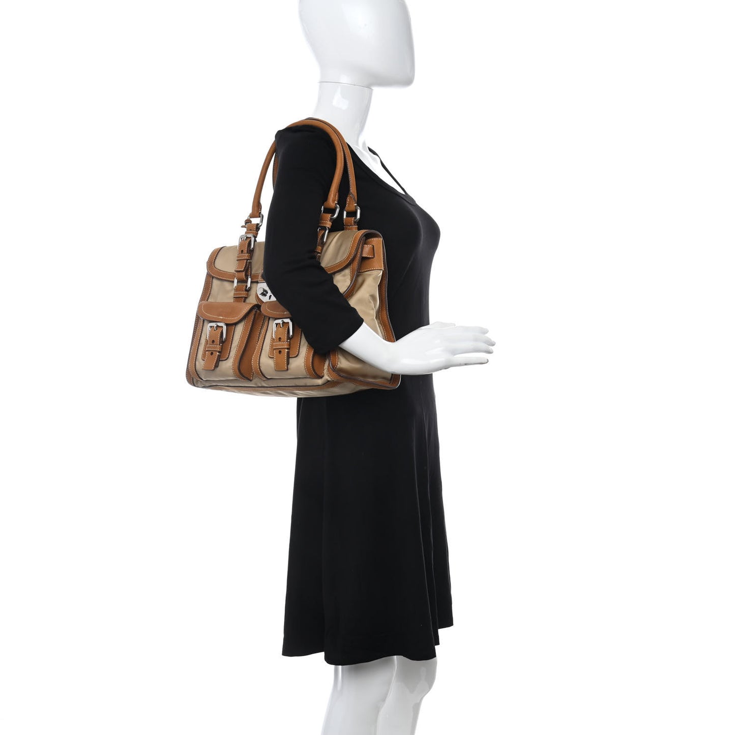 Tessuto Nylon Foldover Pushlock Flap Satchel Cammello