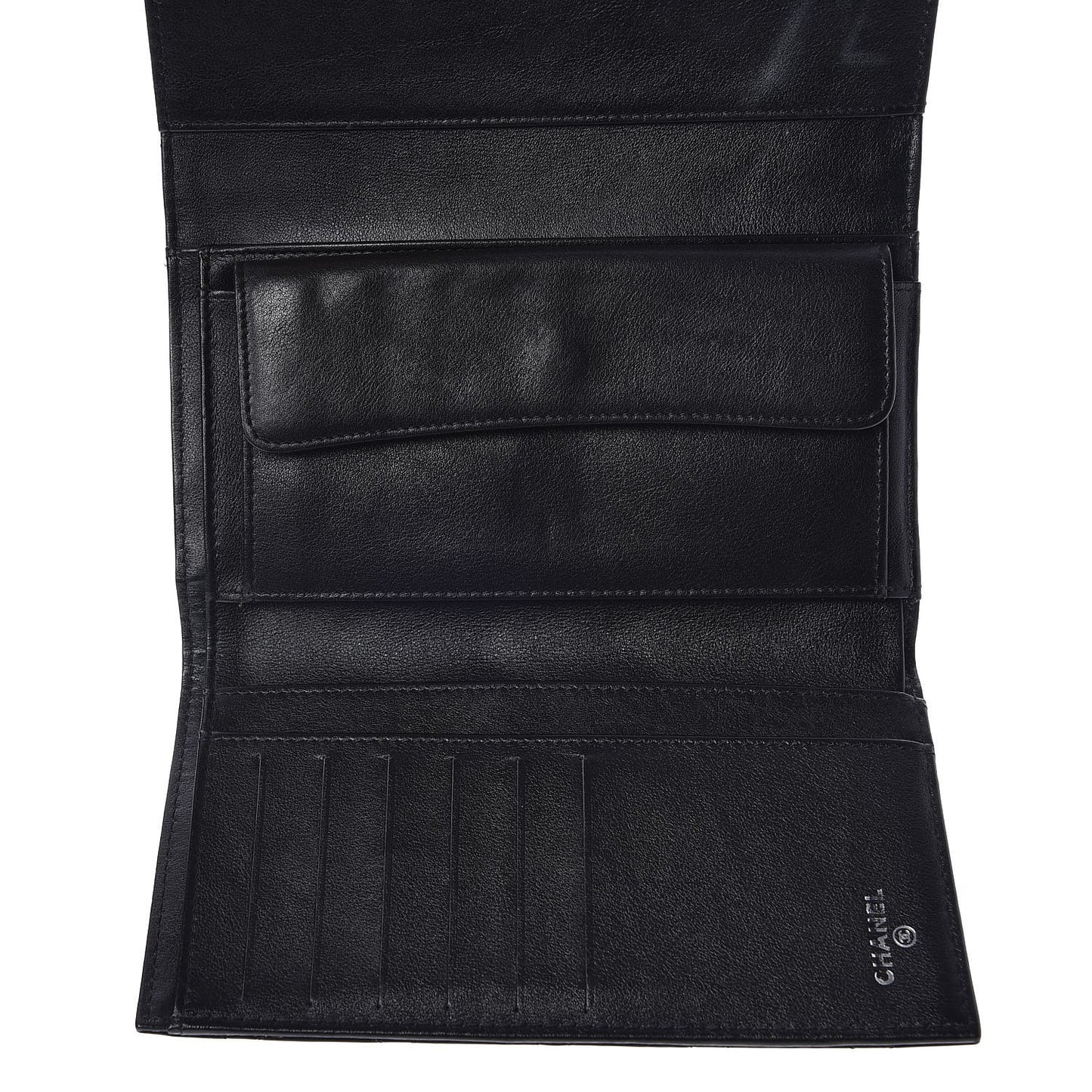 Patent Calfskin Quilted Large Flap Wallet Black