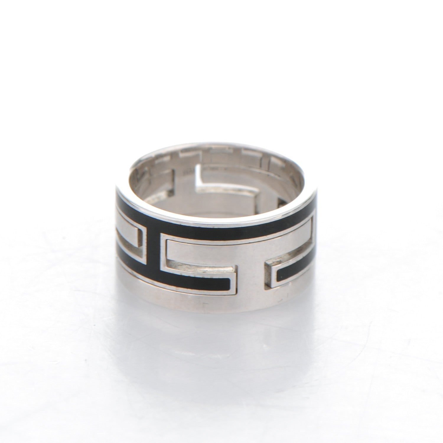 Hermes Sterling Silver Enamel Move H Ring 52 6.25 Black 3 of 4