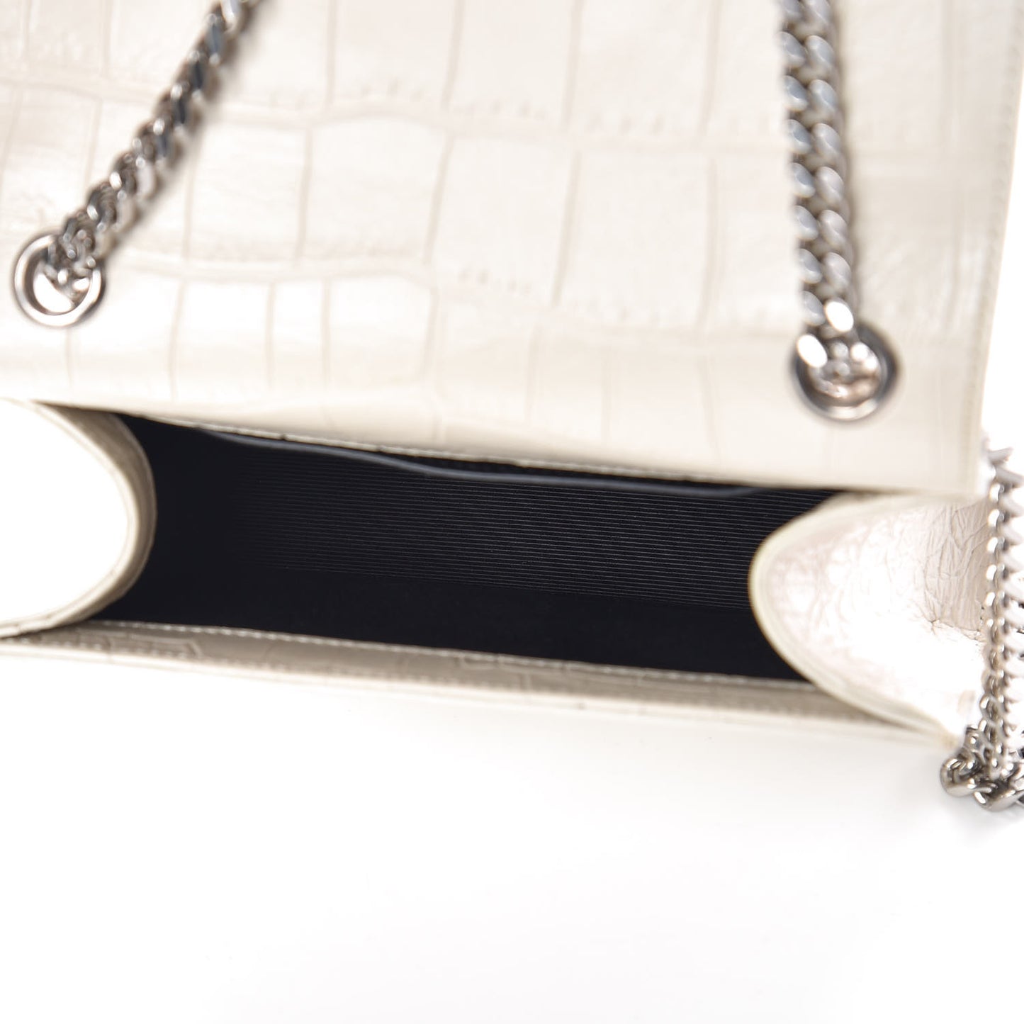 Calfskin Crocodile Embossed Small Kate Tassel Satchel Dove White