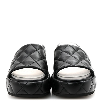 Chanel Lambskin Quilted Camelia CC Wedge Sandal Mules 38.5 Black 3 of 10