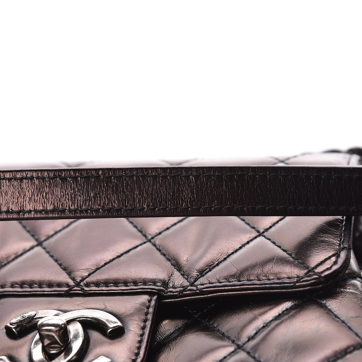 Glazed Calfskin Quilted Accordion Flap Black