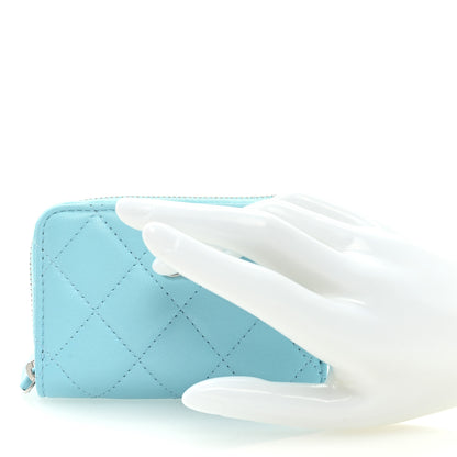 Chanel Lambskin Quilted Zip Around Coin Purse Wallet Neon Blue 2 of 7