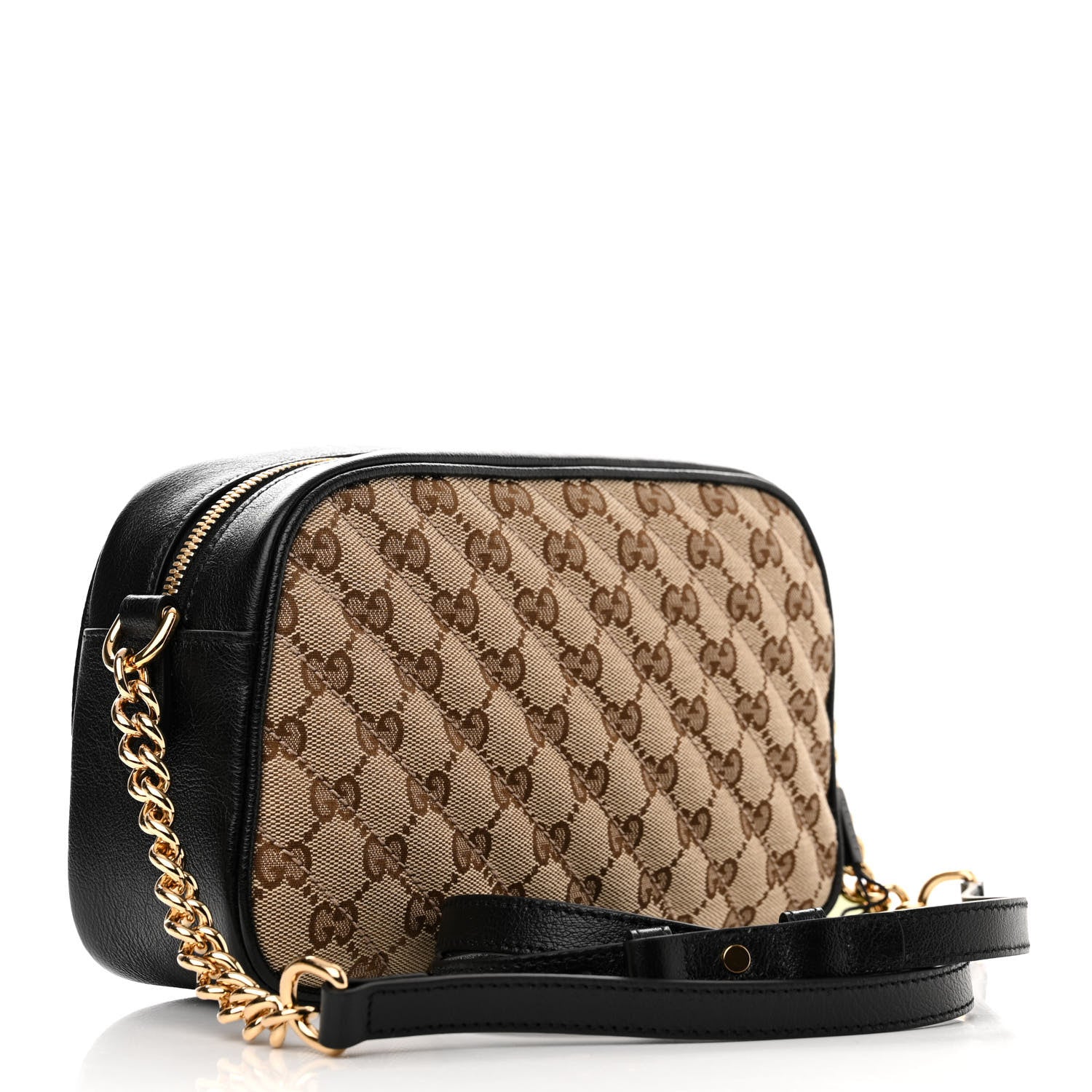 Gucci Monogram Matelasse Diagonal Small GG Marmont Chain Shoulder Bag Beige Black 3 of 10