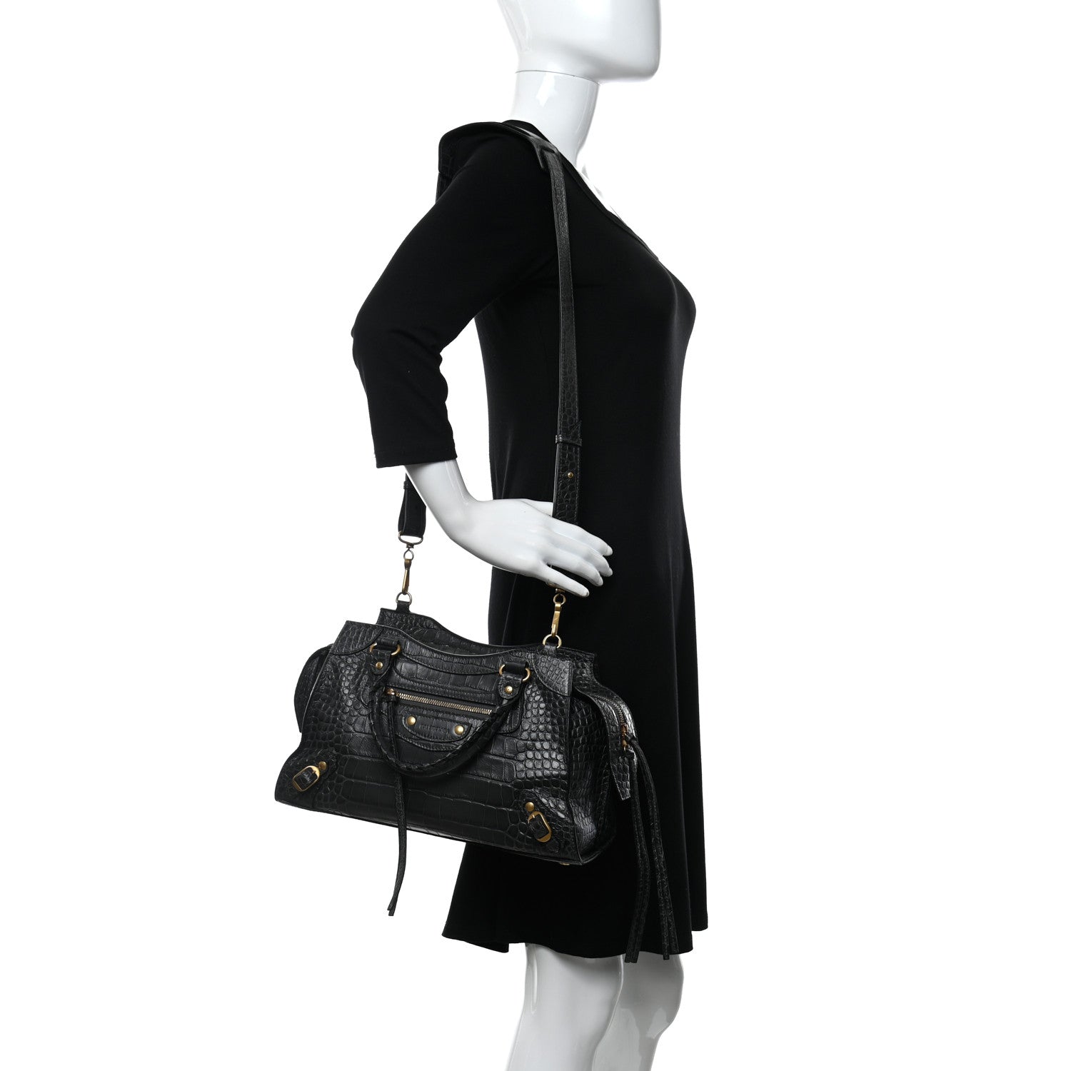 Balenciaga Extra Supple Calfskin Crocodile Embossed Neo Classic Gold Hardware S City Dark Grey 2 of 10