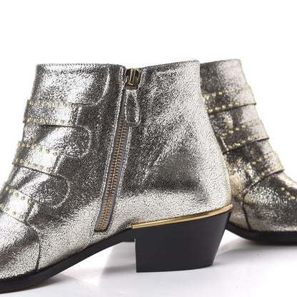 Chloe Metallic Nappa Sheepskin Studded Susanna Ankle Boots 38.5 Gold 9 of 11