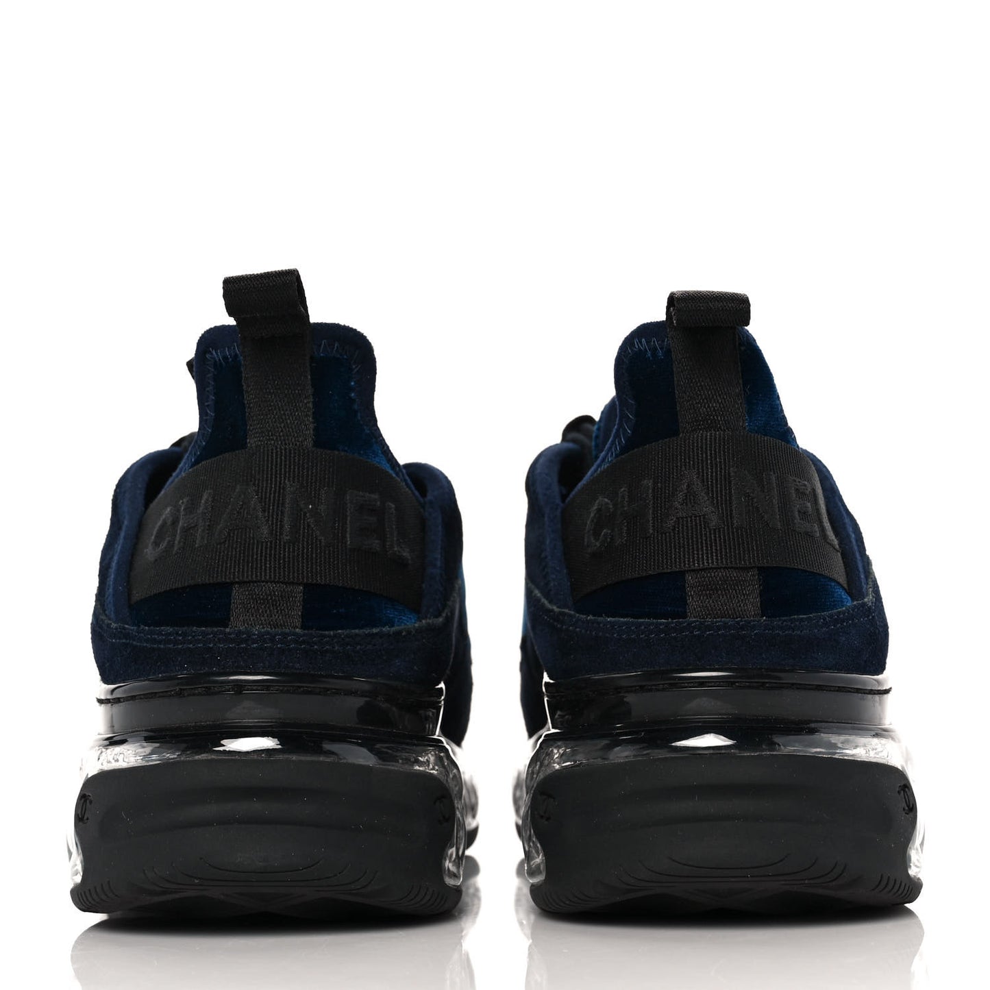 Suede Calfskin Velvet Grosgrain CC Sneakers 39.5 Navy Blue Black