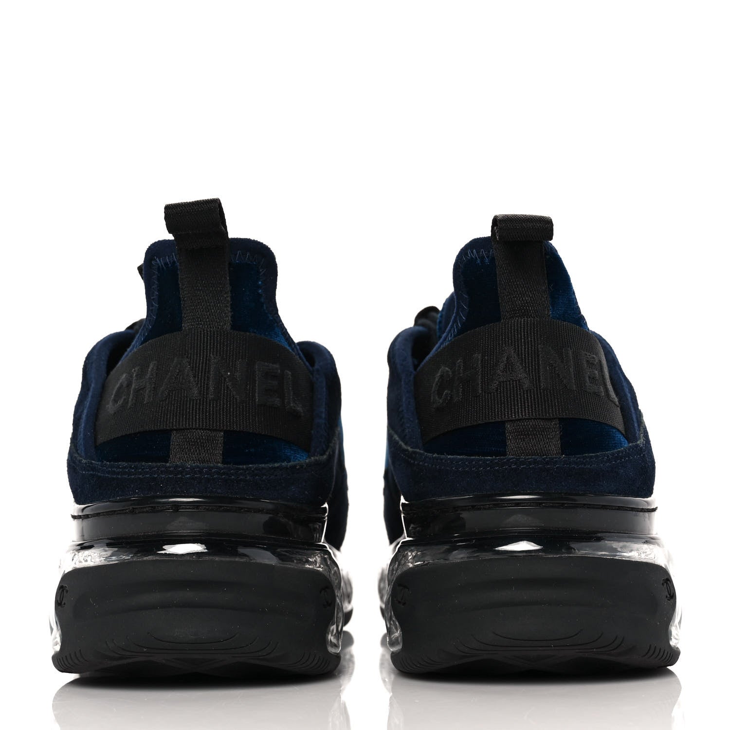 Chanel Suede Calfskin Velvet Grosgrain CC Sneakers 39.5 Navy Blue Black 5 of 10