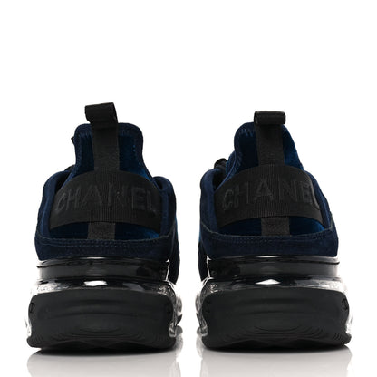 Chanel Suede Calfskin Velvet Grosgrain CC Sneakers 39.5 Navy Blue Black 5 of 10