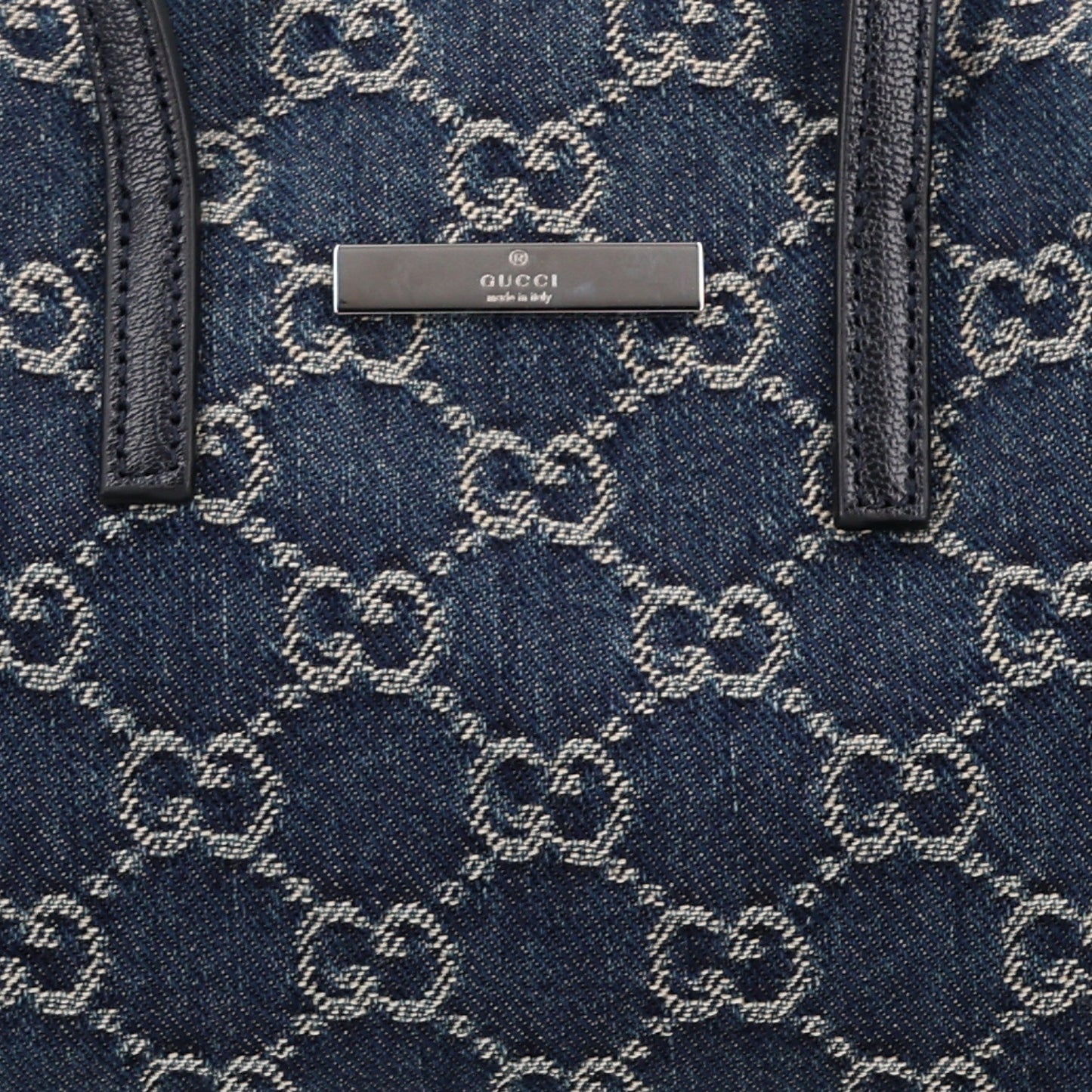 Washed Denim GG Monogram Mini Boston Bag Dark Blue