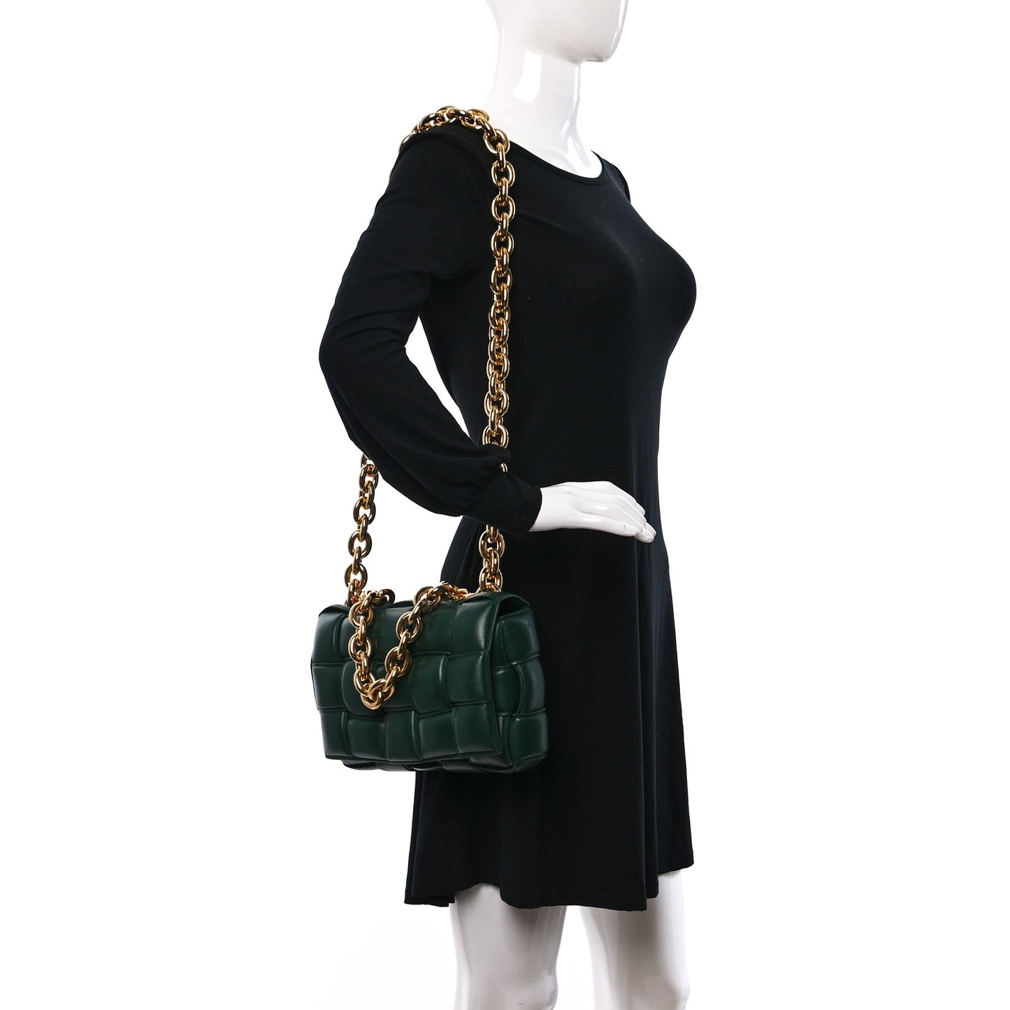 Lambskin Maxi Intreccio Padded Chain Cassette Crossbody Bag Raintree