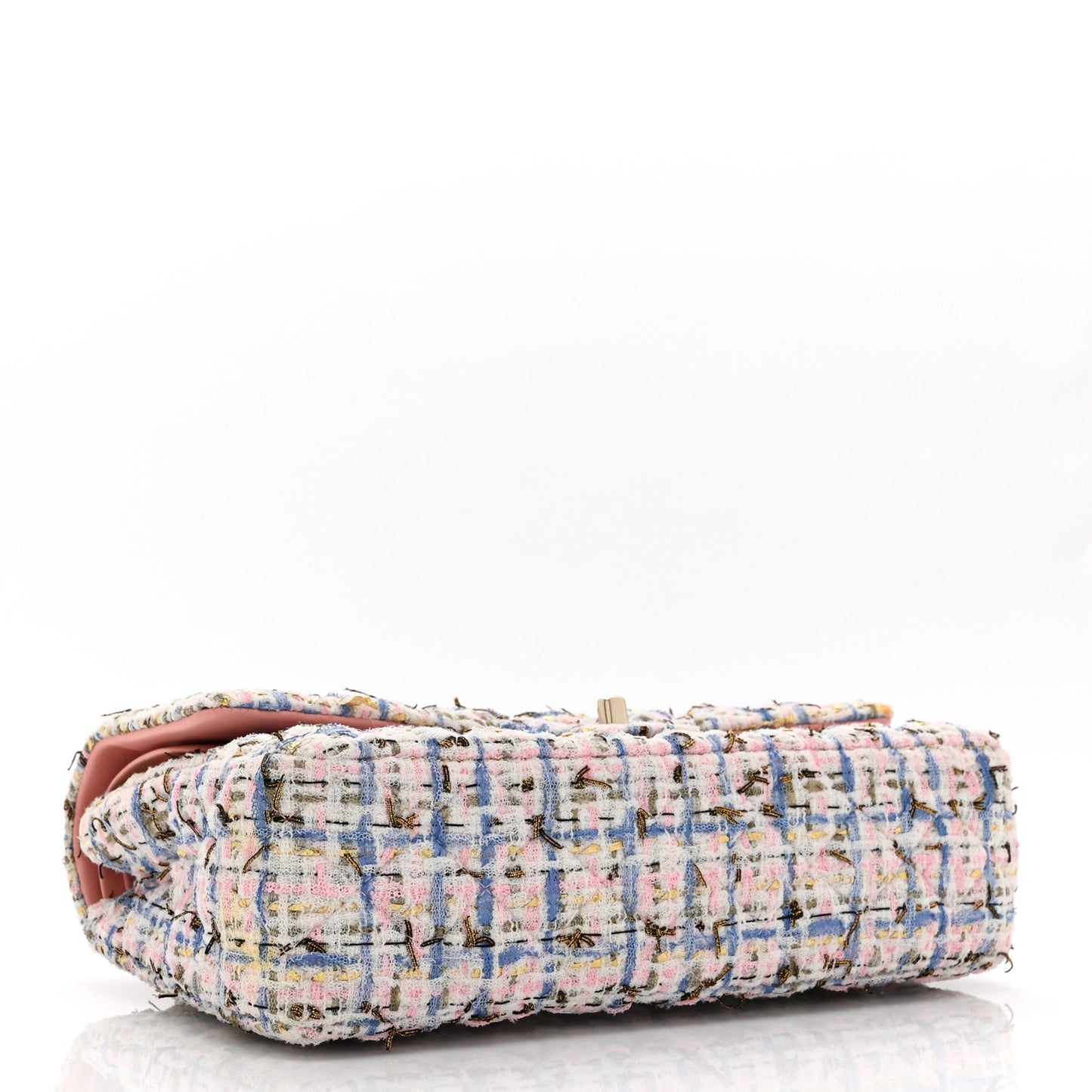 Tweed Quilted Medium Double Flap Blue Pink Gold White