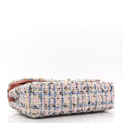 Chanel Tweed Quilted Medium Double Flap Blue Pink Gold White 4 of 11