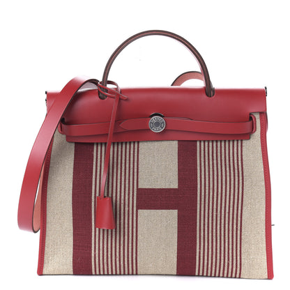 Hermes Vache Hunter Toile H Vibration Herbag Zip 31 PM Bordeaux Ficelle Rouge Piment 1 of 9
