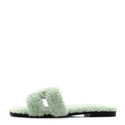 Hermes Woolskin Oran Sandals 39 Vert D’eau 1 of 10