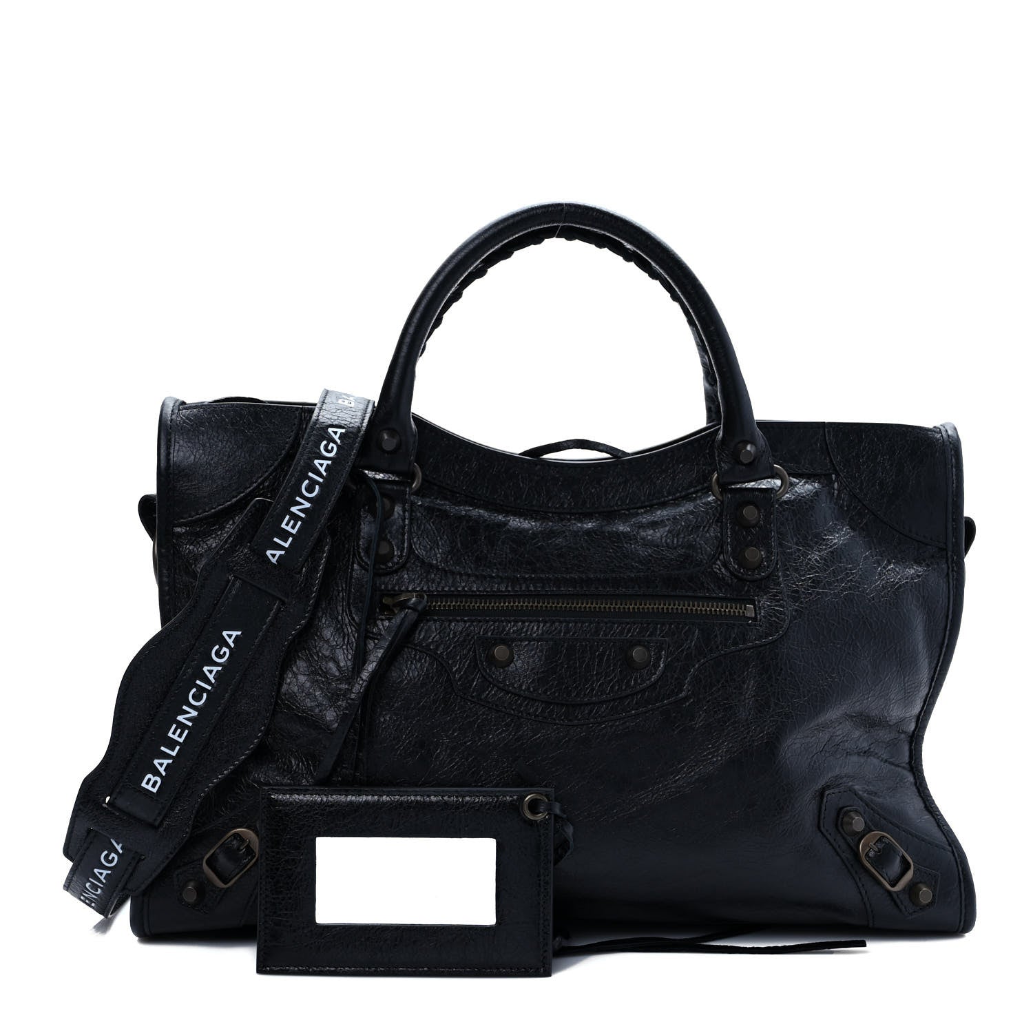 Balenciaga Agneau Classic Hardware City Logo Strap Black White 1 of 21