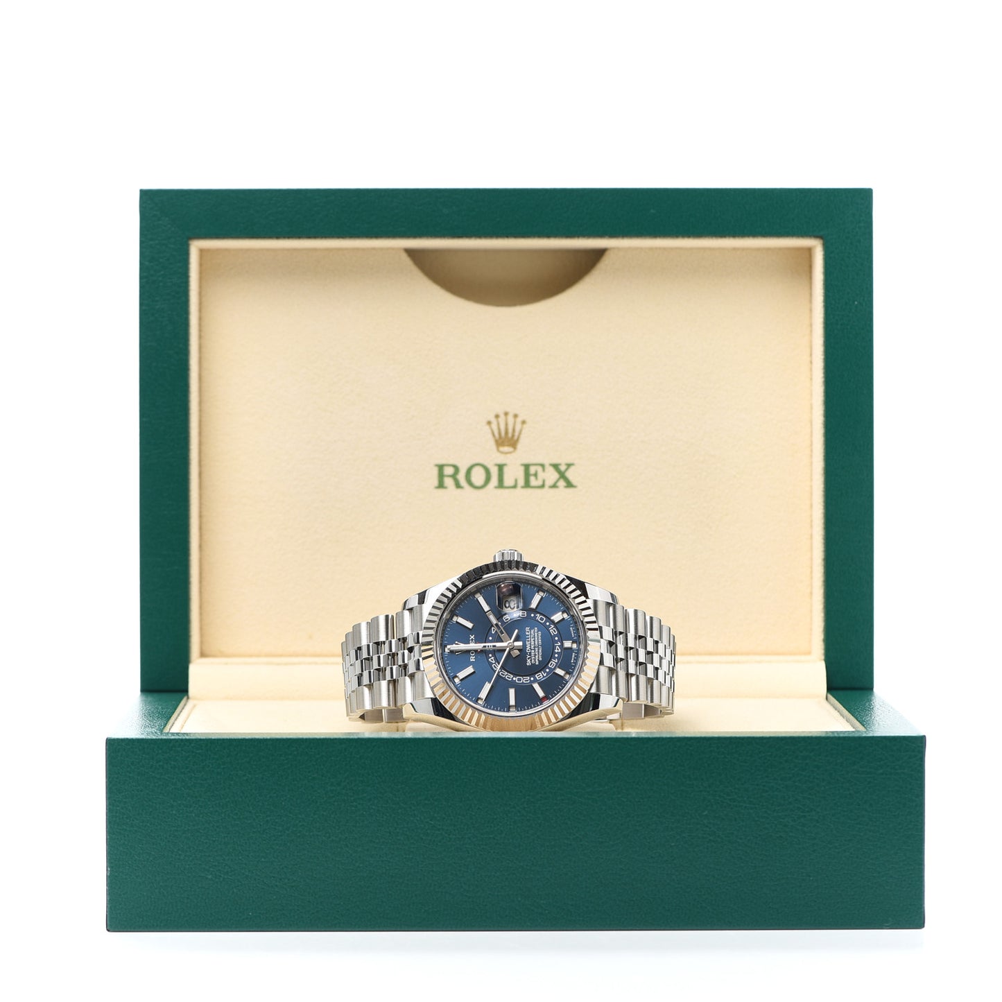 Stainless Steel 18K White Gold 42mm Oyster Perpetual Sky-Dweller Watch Bright Blue 326934